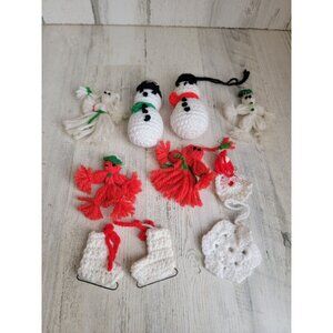 Crochet straw doll snowman snowflake skates ice skate ornament xmas